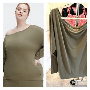 Fabletics Olive Green Off the Shoulder Long Sleeve Active Top. NWOT. Size 3x.